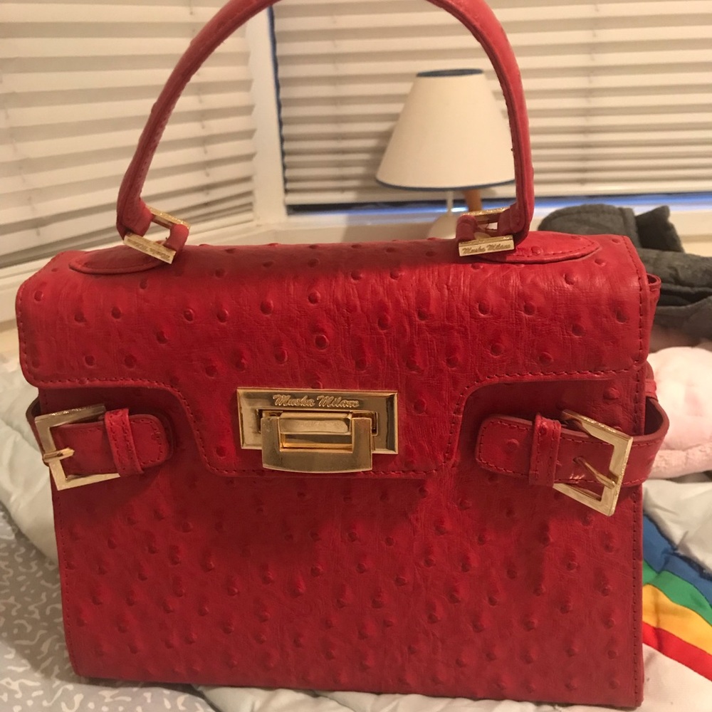 Red ostrich skin handbag like new! MUSKA MILANO